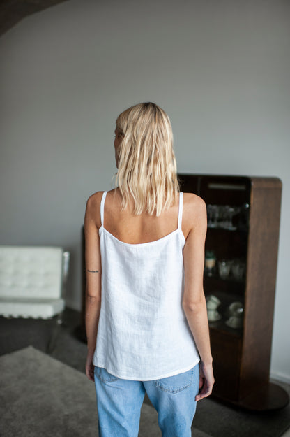 White Linen Slip Top With Straps