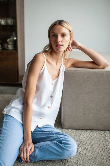 White Linen Slip Top With Straps