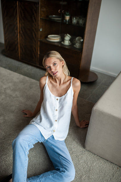 White Linen Slip Top With Straps