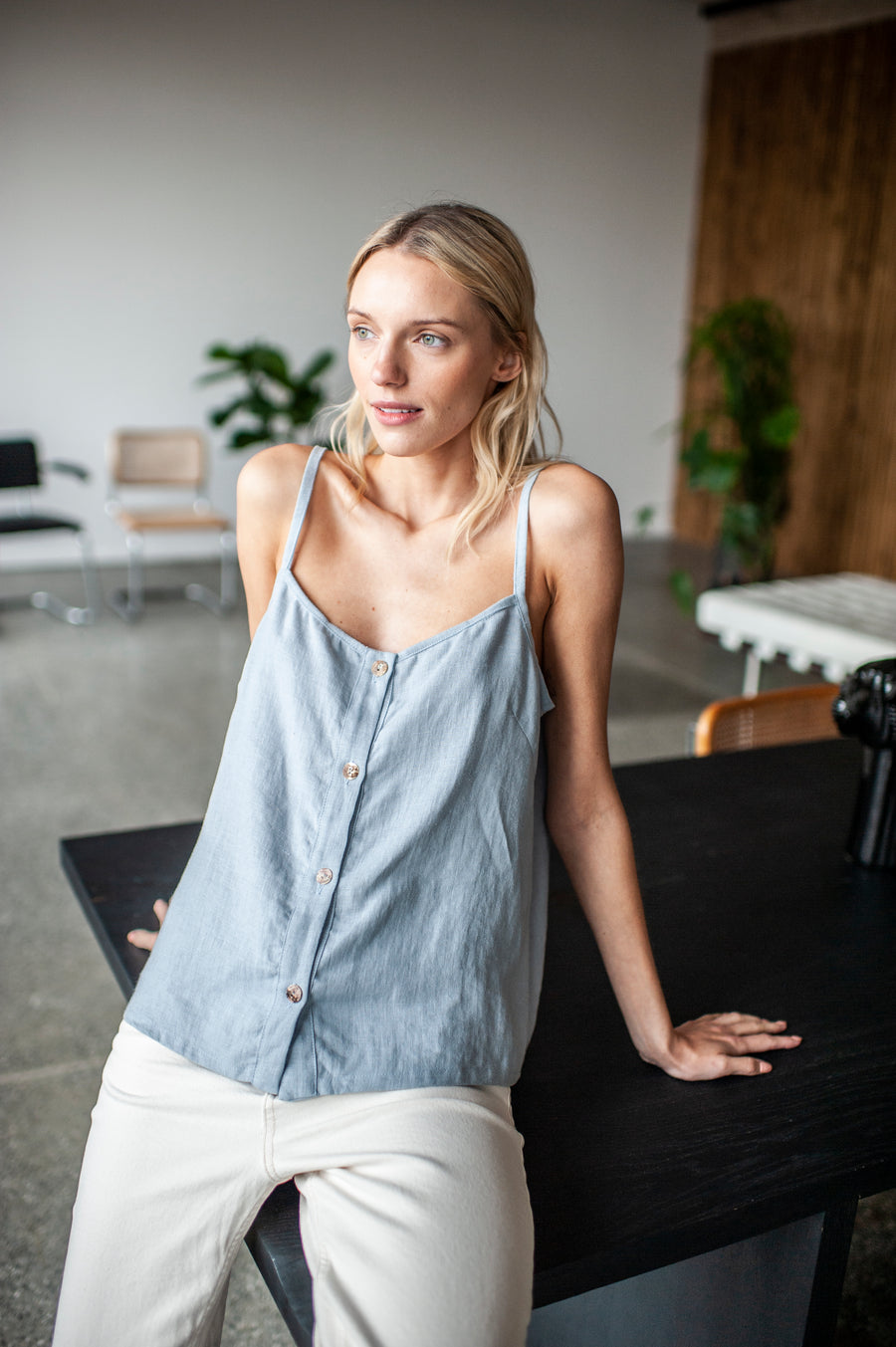 Walnut Brown Linen Cami Top With Straps