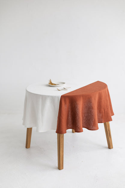 Color Block Round Rusty Linen Tablecloth