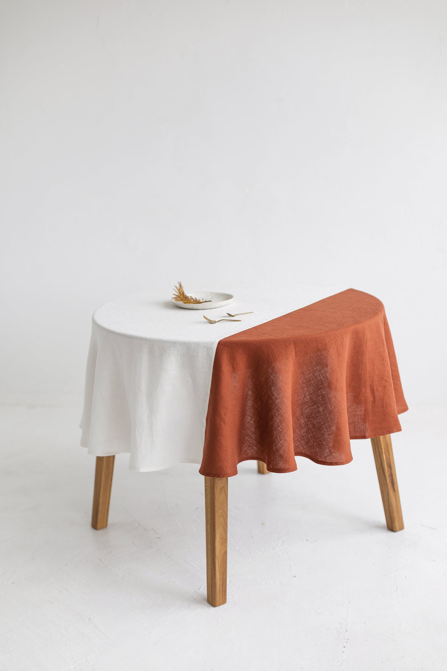 Color Block Round Green Linen Tablecloth