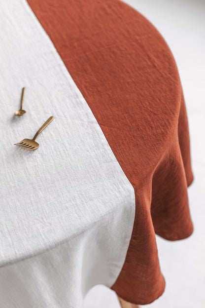 Color Block Round Green Linen Tablecloth