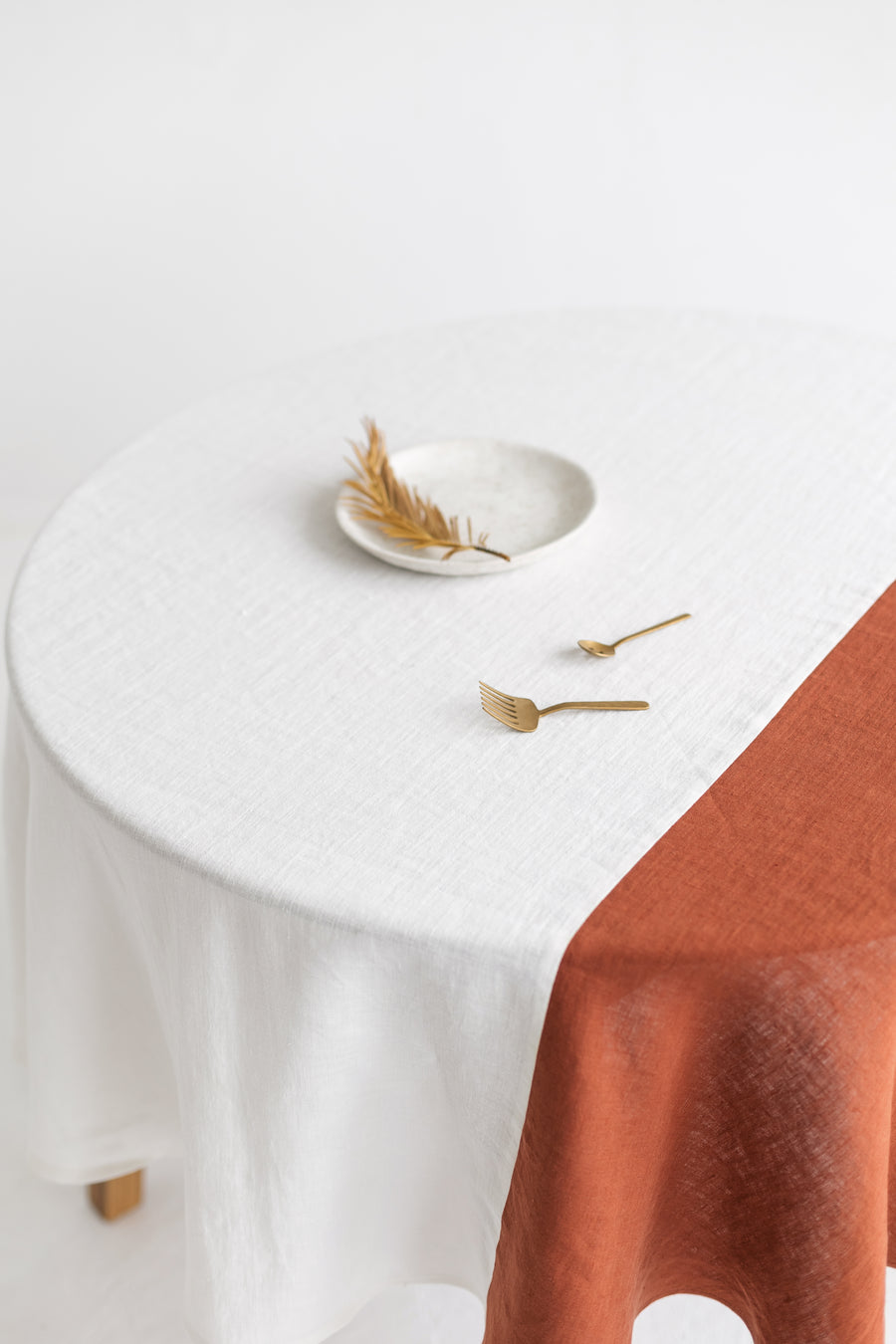 Color Block Round Yellow Linen Tablecloth