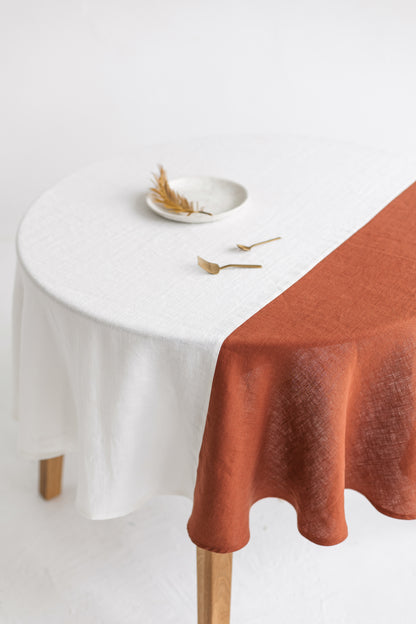 Color Block Round Rusty Linen Tablecloth