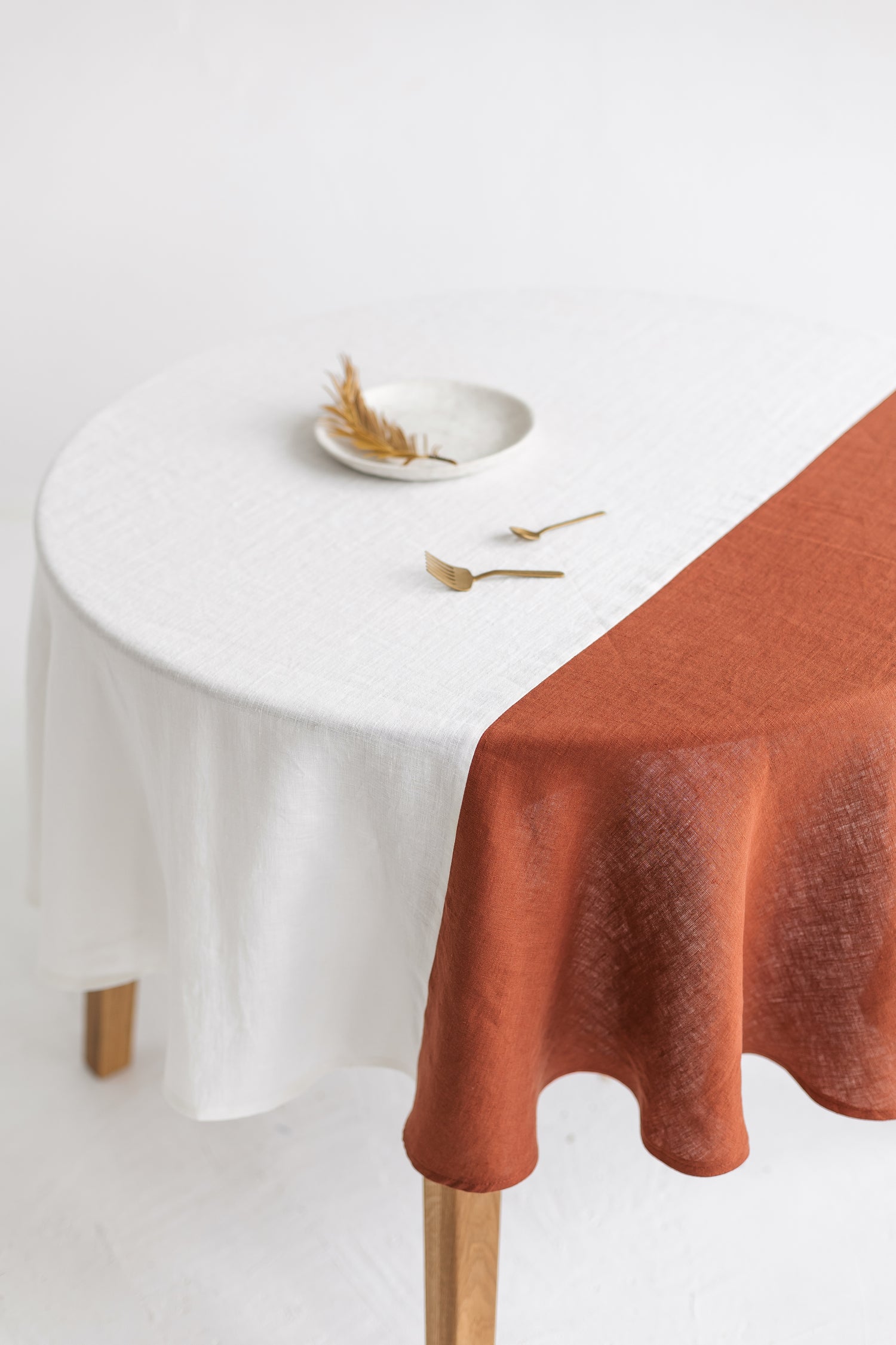 Color Block Round Green Linen Tablecloth