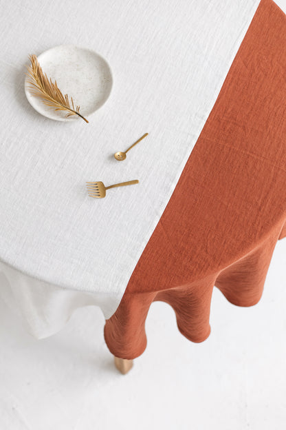 Color Block Round Rusty Linen Tablecloth