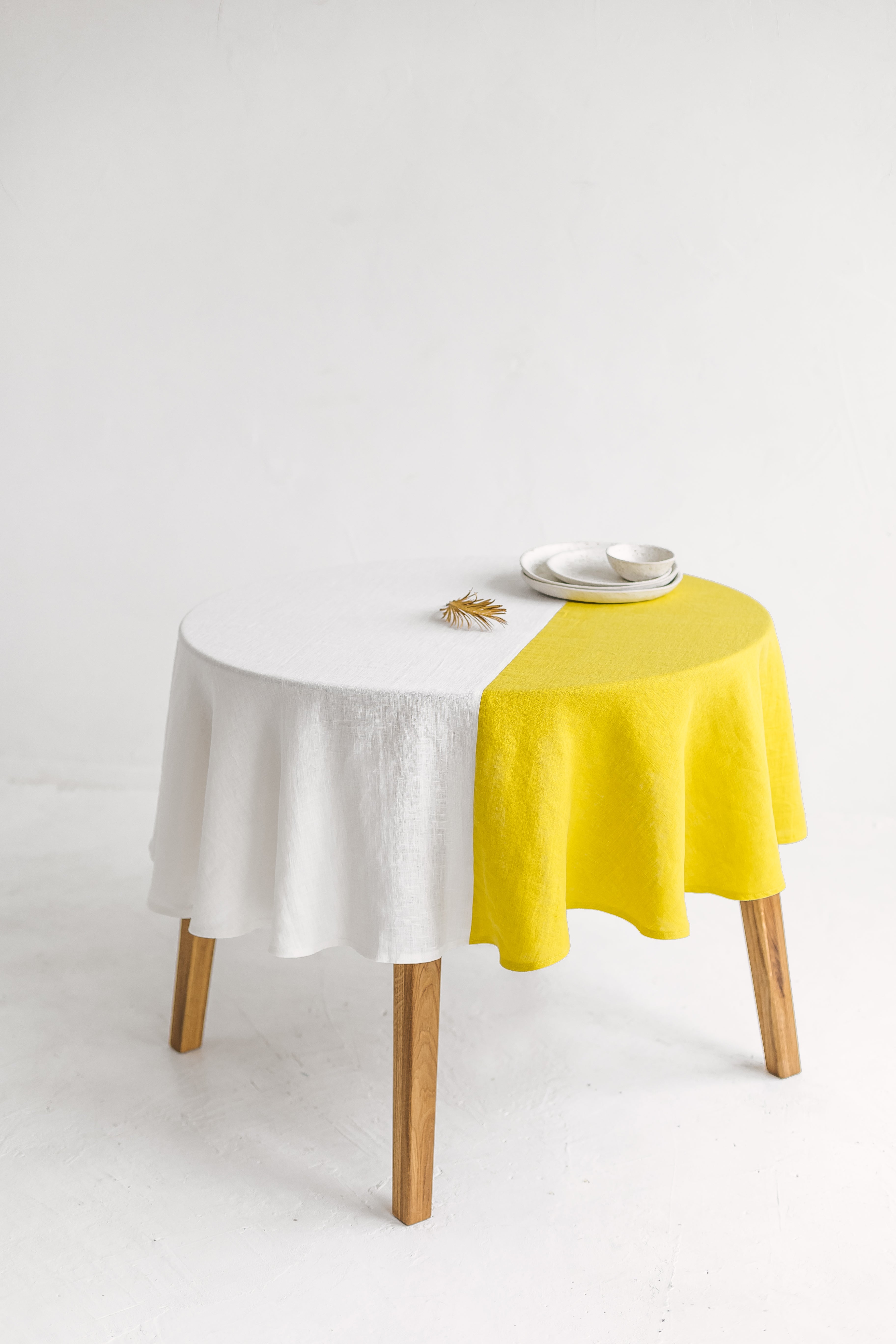 Color Block Round Green Linen Tablecloth