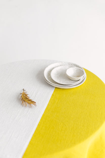 Color Block Round Yellow Linen Tablecloth