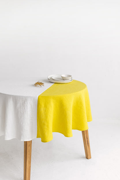 Color Block Round Green Linen Tablecloth