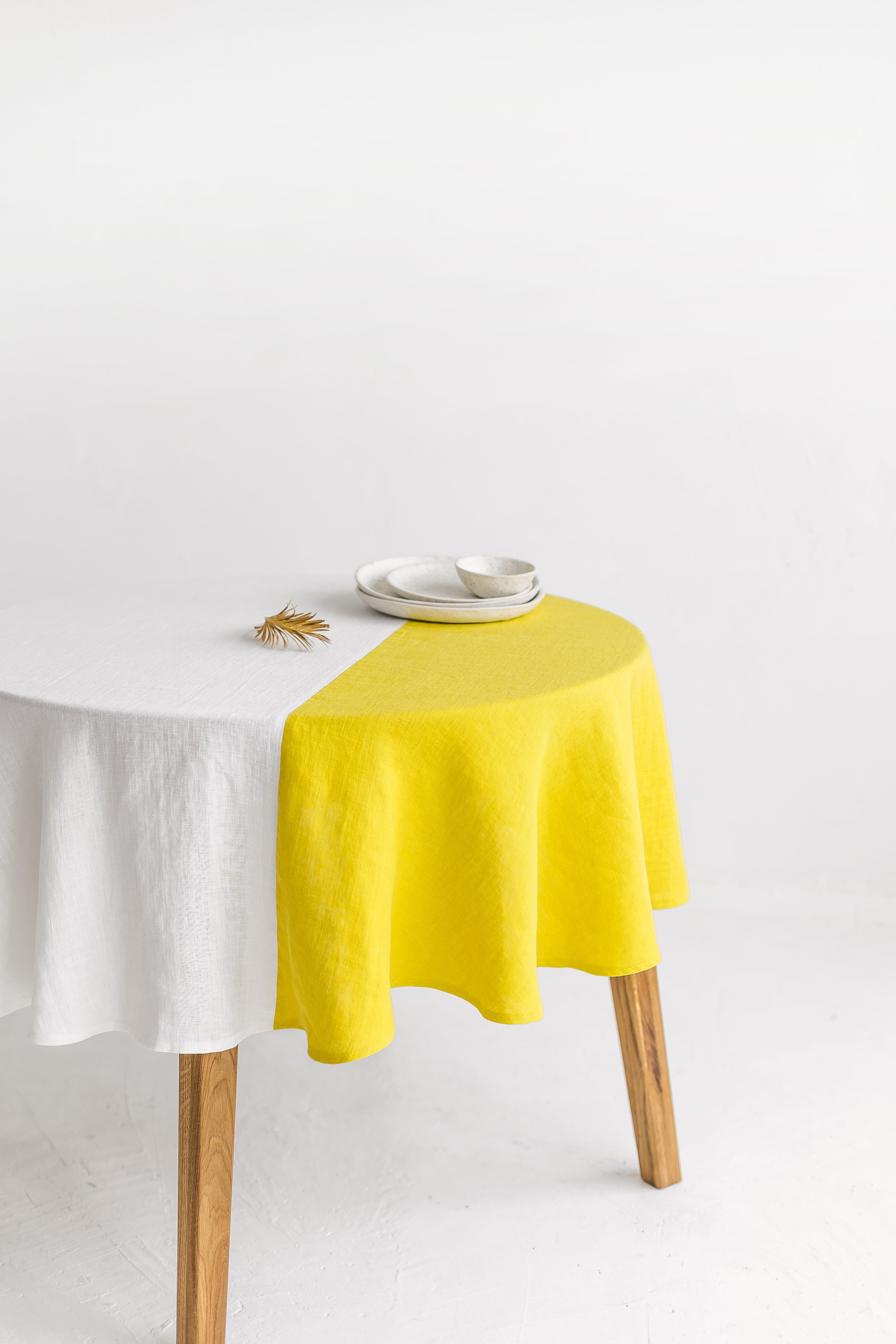 Color Block Round Yellow Linen Tablecloth