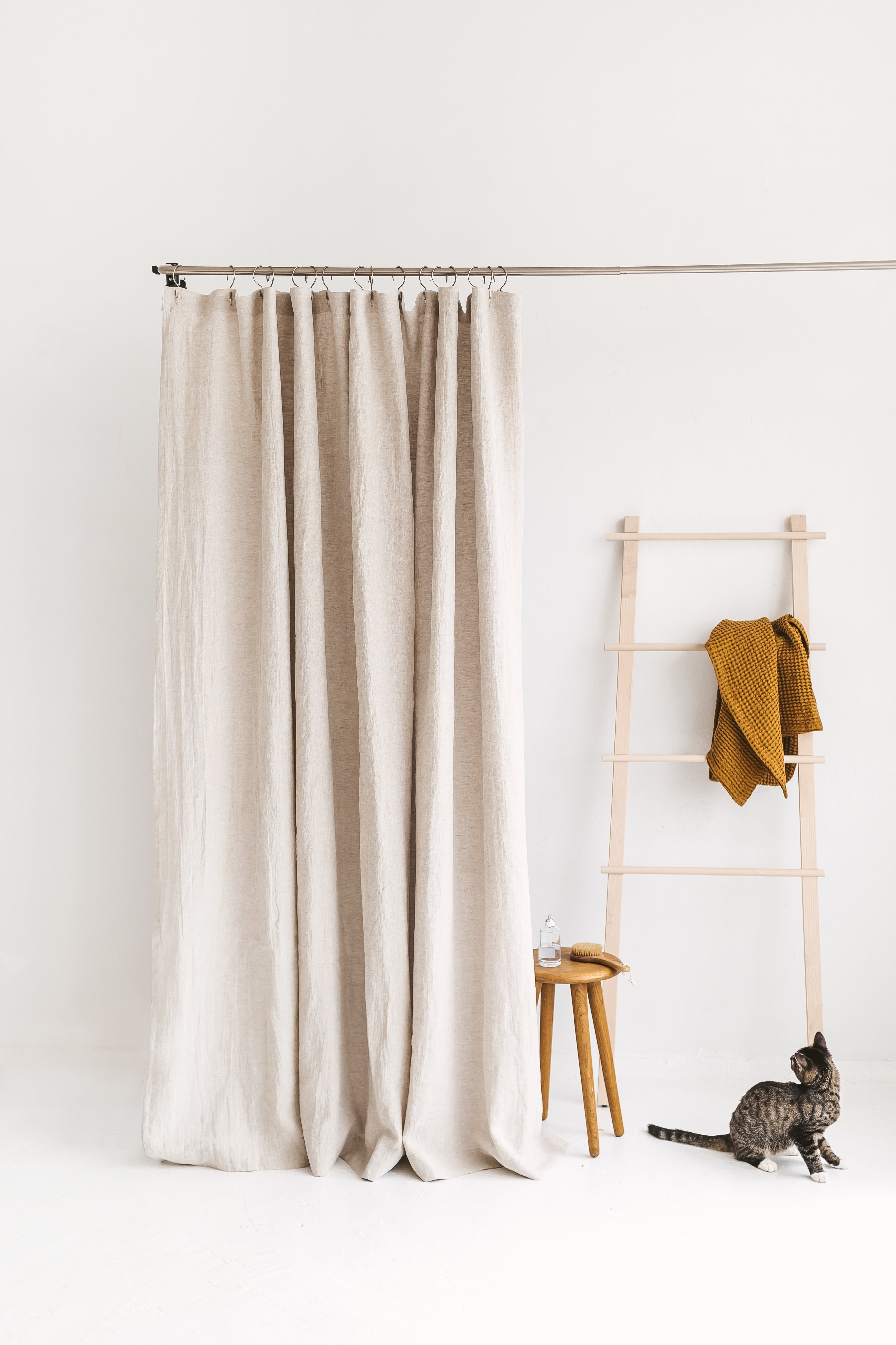 Tan linen shower curtain discount
