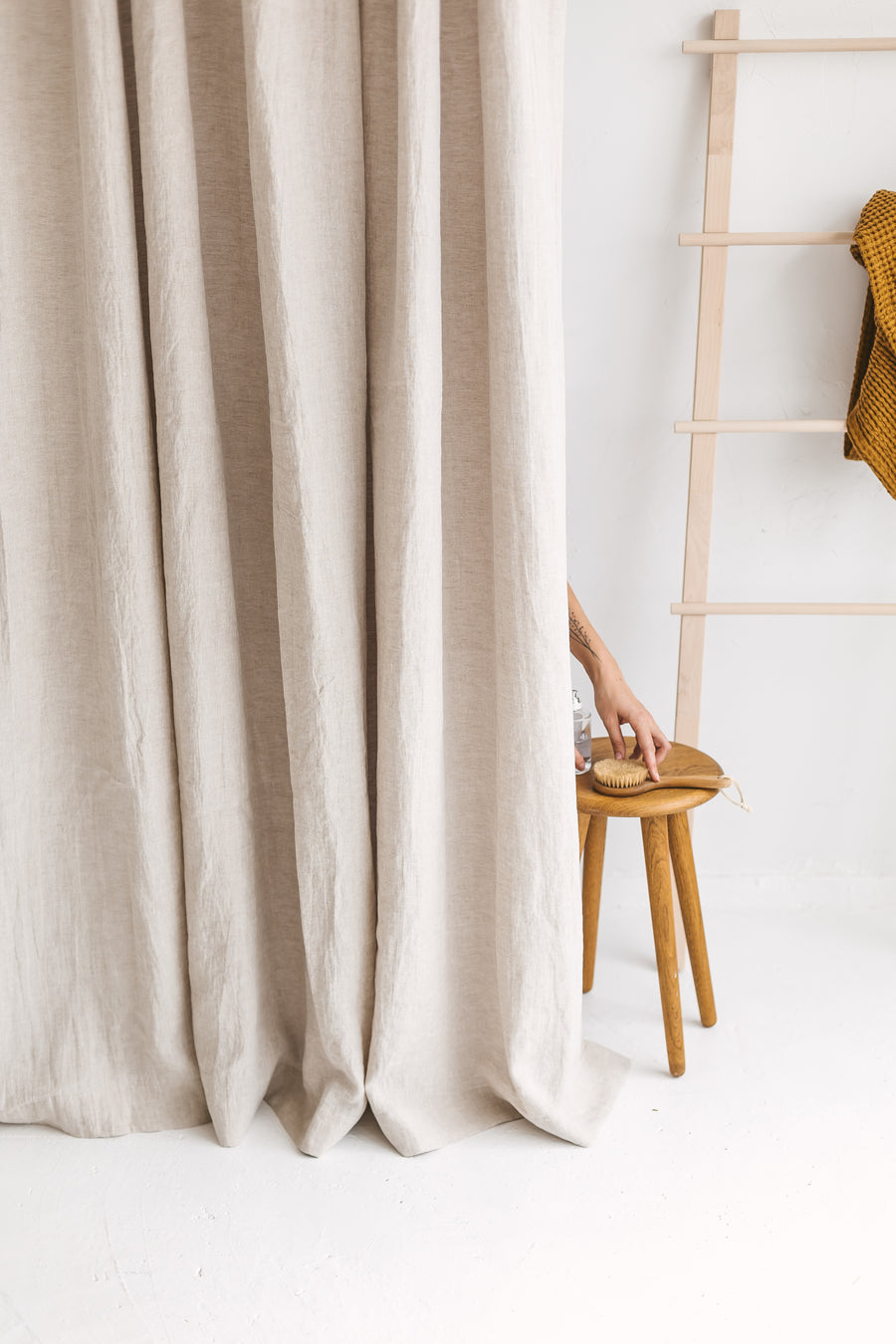 Waterproof Natural Light Linen Shower Curtain 220cm / 87'' width