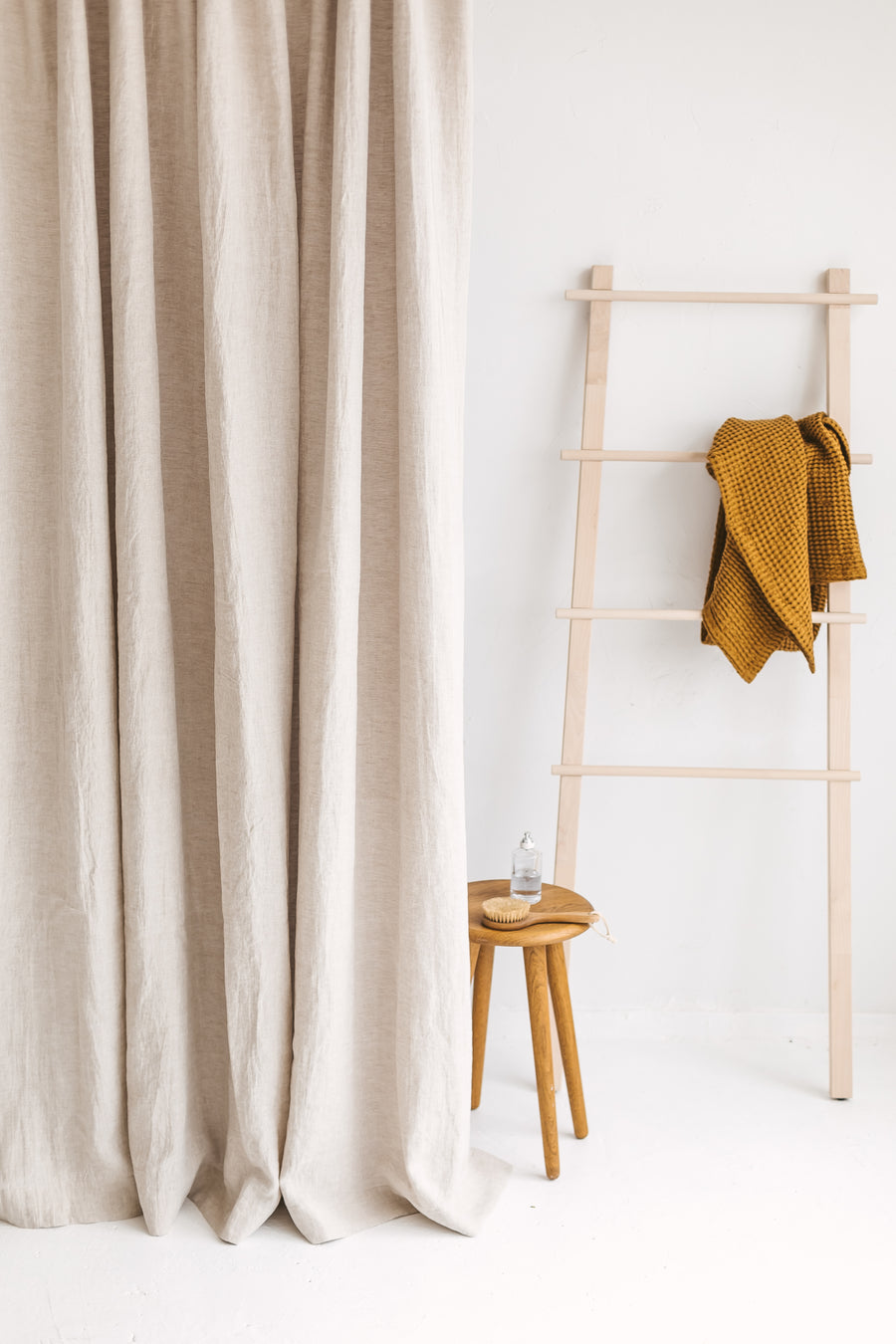 Waterproof Natural Light Linen Shower Curtain 220cm / 87'' width