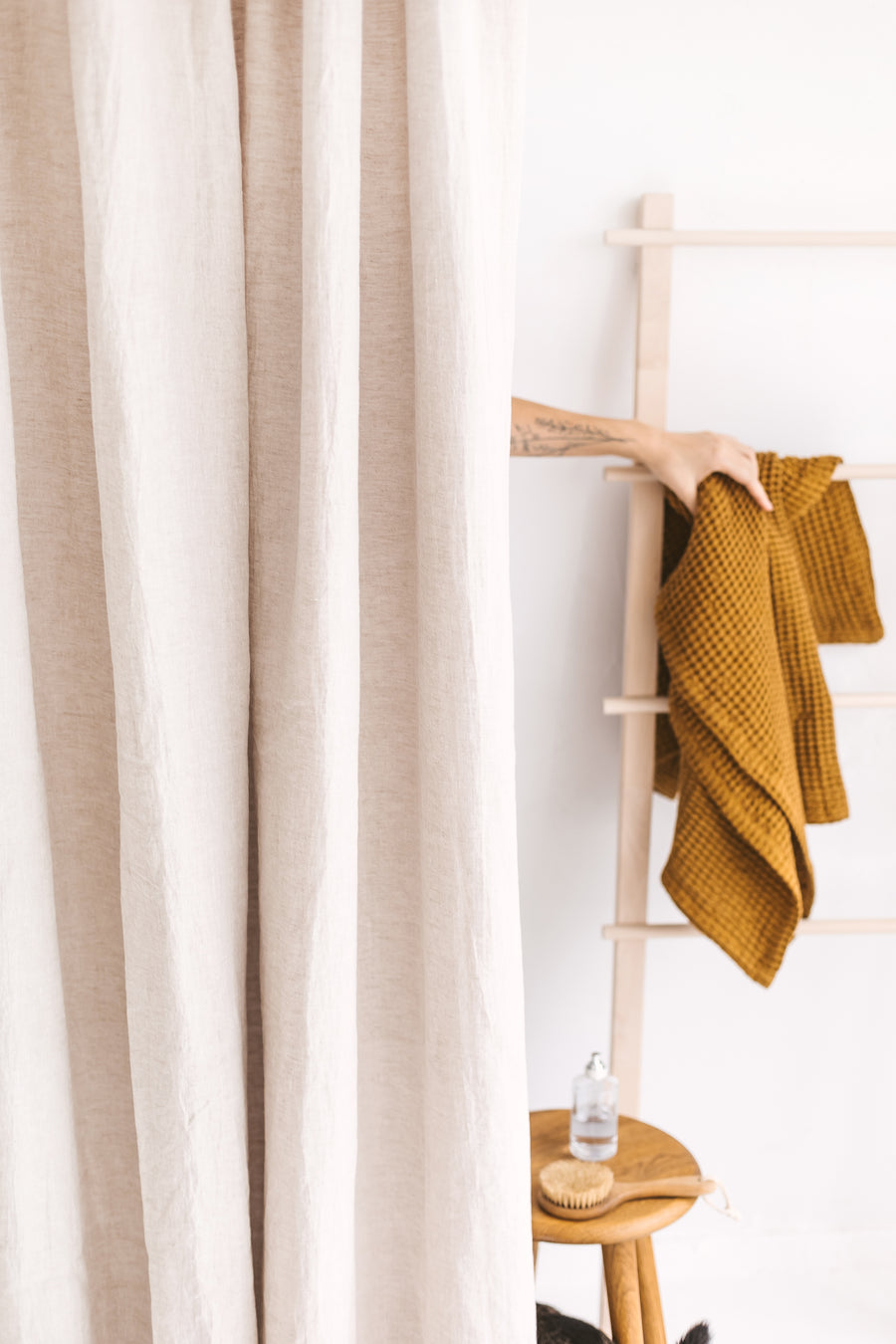 Waterproof Natural Light Linen Shower Curtain 220cm / 87'' width