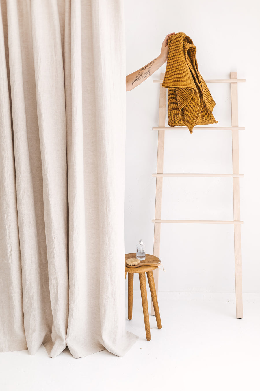 Waterproof Natural Light Linen Shower Curtain 220cm / 87'' width