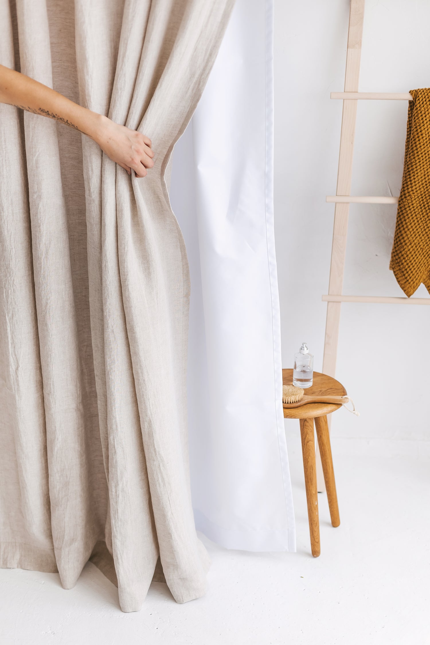 Waterproof Natural Light Linen Shower Curtain 220cm / 87&