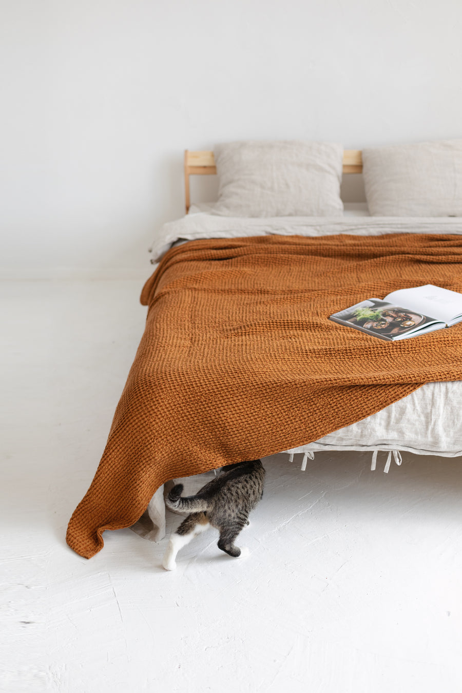 Terracotta Waffle Linen Cotton Bedspread