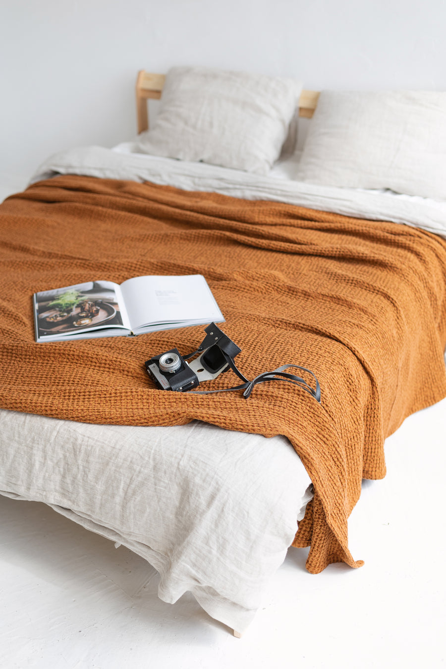 Terracotta Waffle Linen Cotton Bedspread