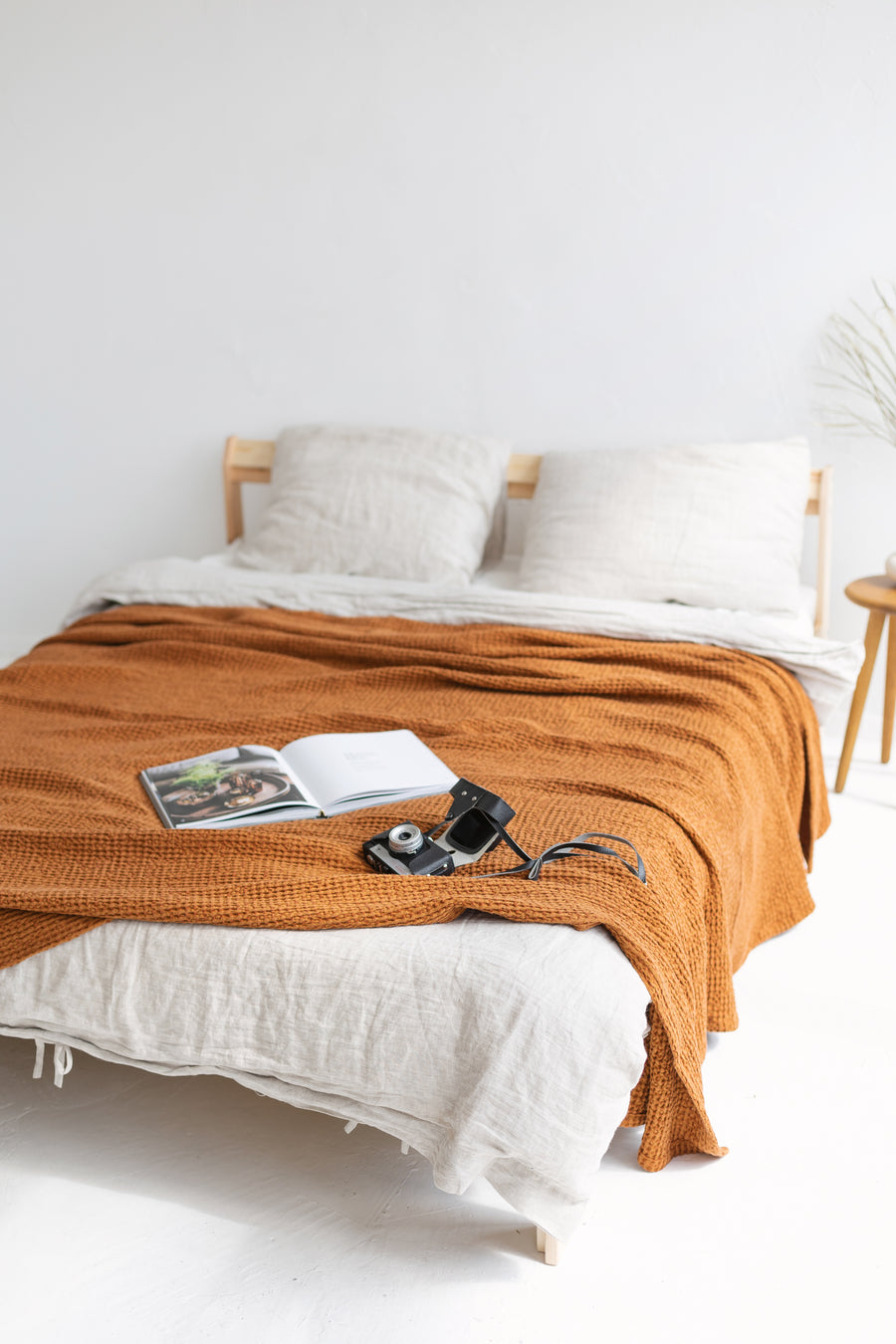 Terracotta Waffle Linen Cotton Bedspread