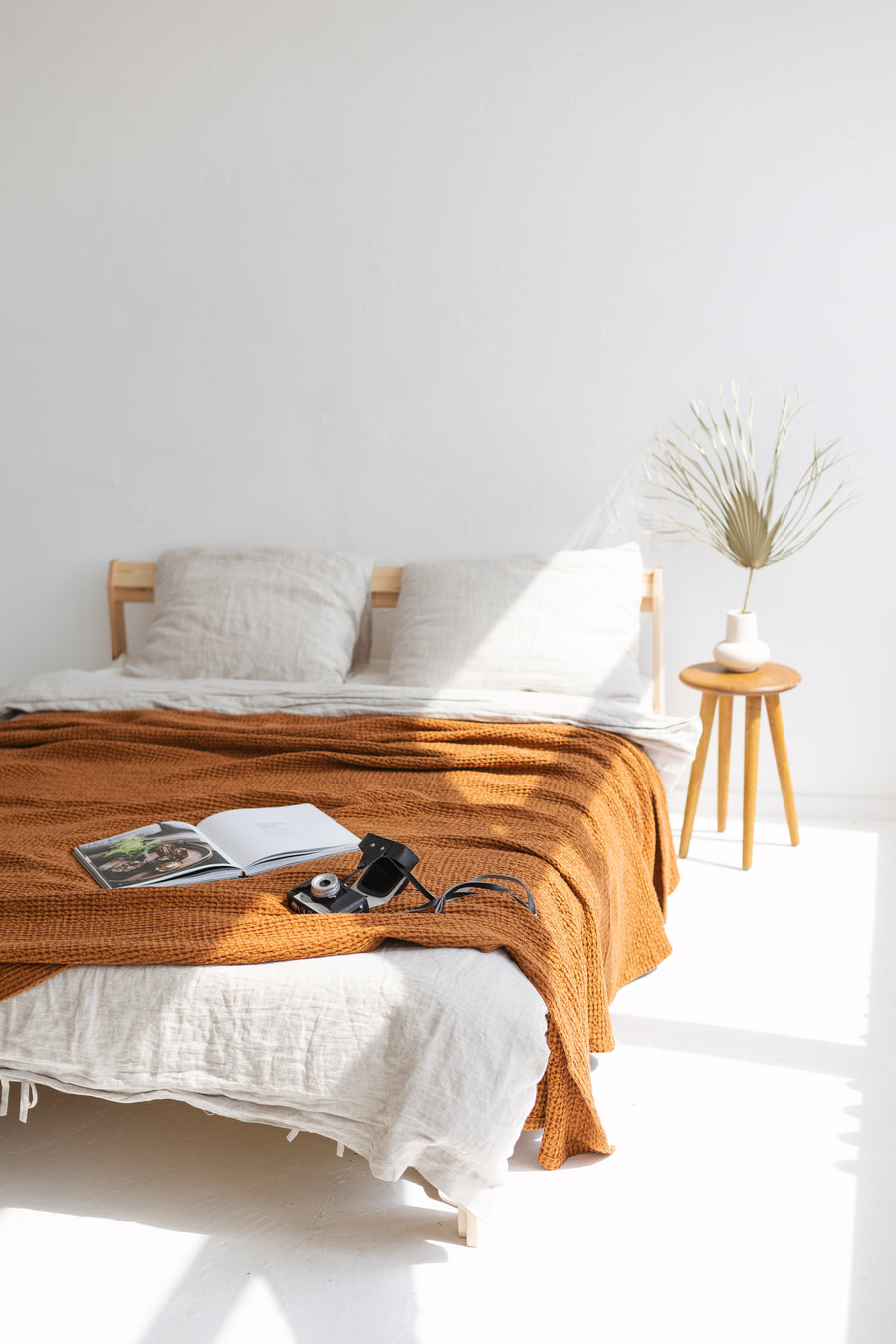 Terracotta Waffle Linen Cotton Bedspread