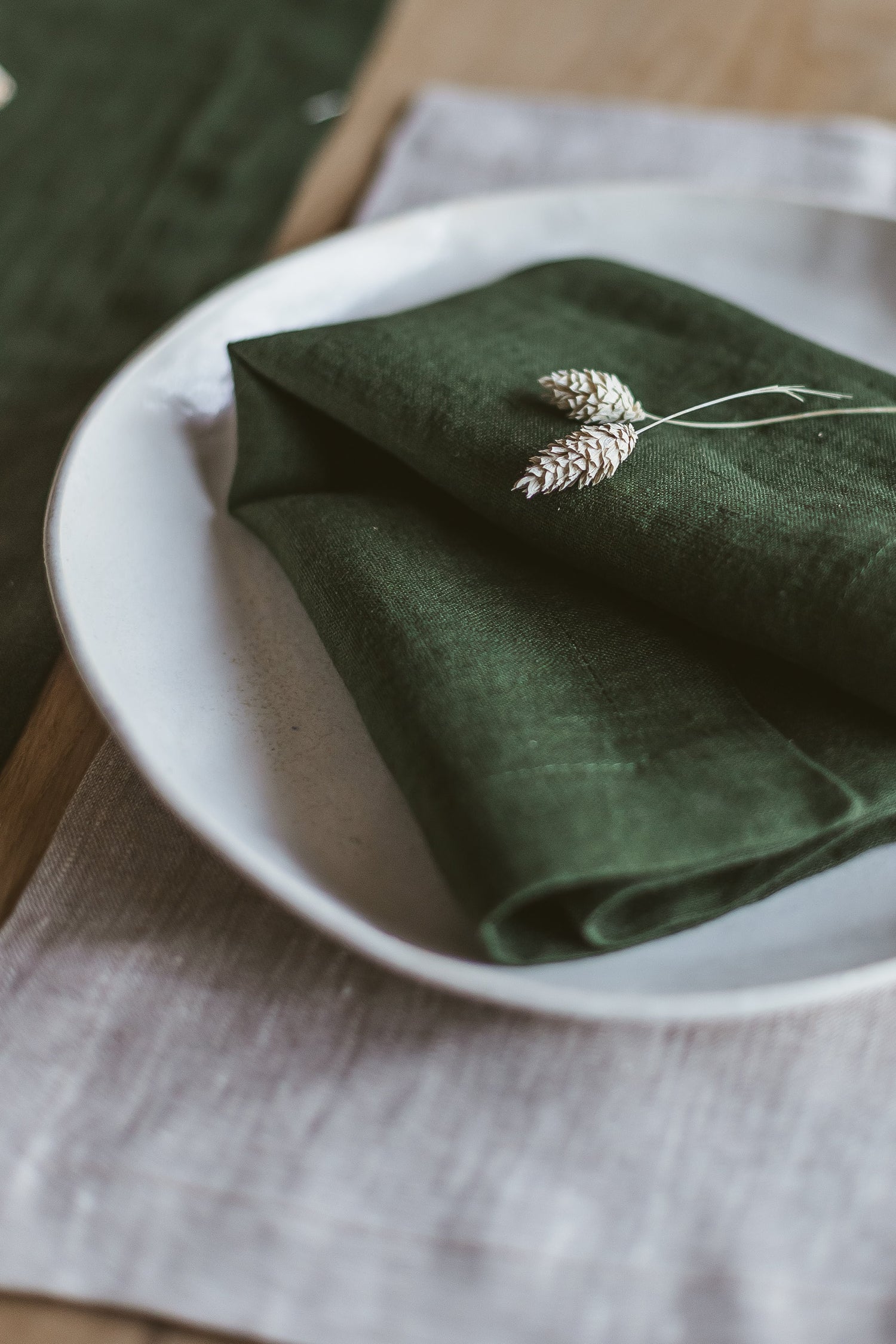 Dark Green Linen Napkins Set Of 2