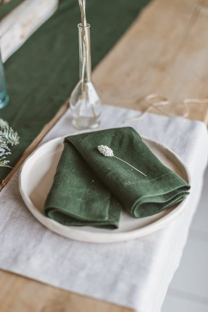 Dark Green Linen Napkins Set Of 2