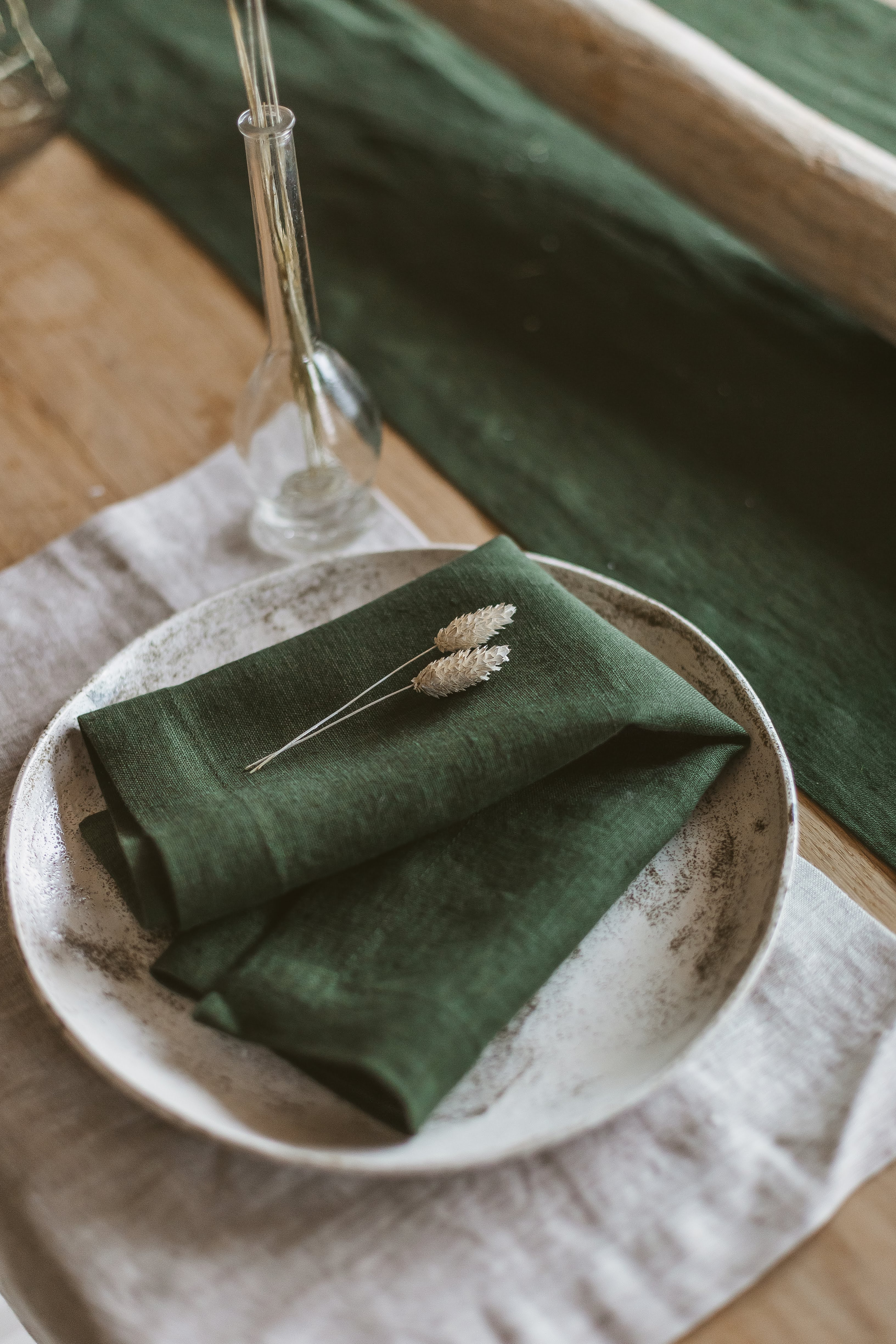 Dark Green Linen Napkins Set Of 2