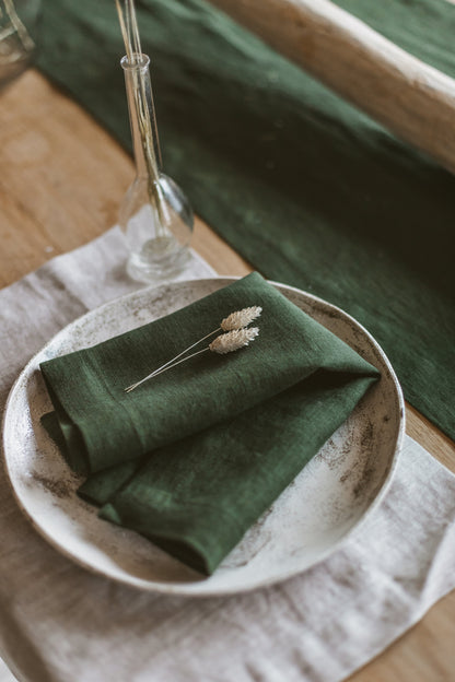 Dark Green Linen Napkins Set Of 2