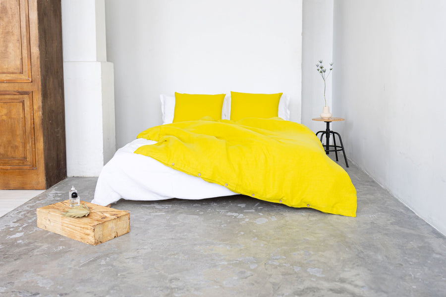Chartreuse Yellow Linen Duvet Cover And 2 Pillow Cases