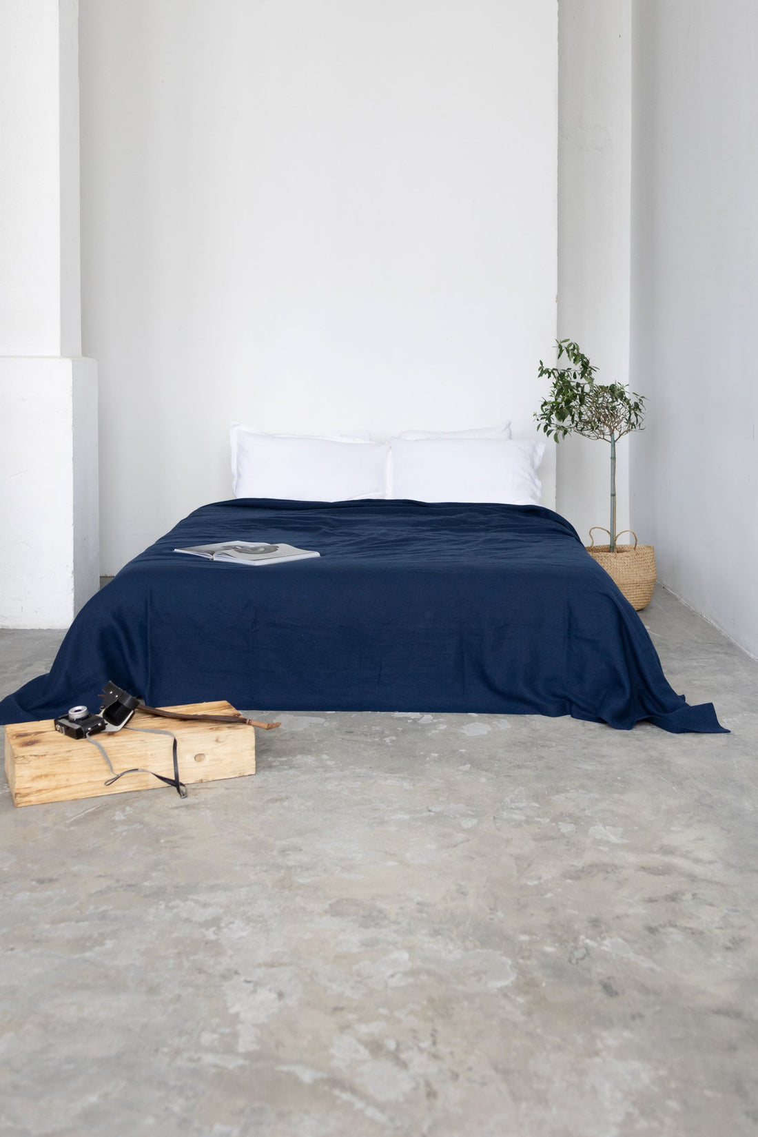 Steel Blue Linen Bedspread