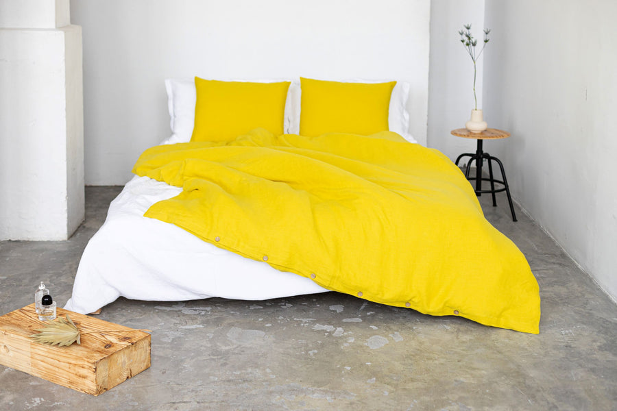 Chartreuse Yellow Linen Duvet Cover And 2 Pillow Cases