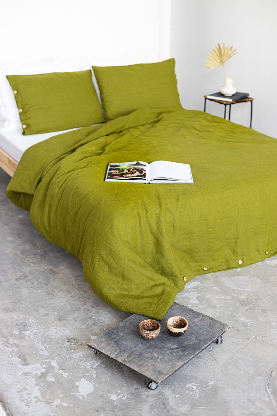 Moss Green Linen Duvet Cover And 2 Pillow Cases