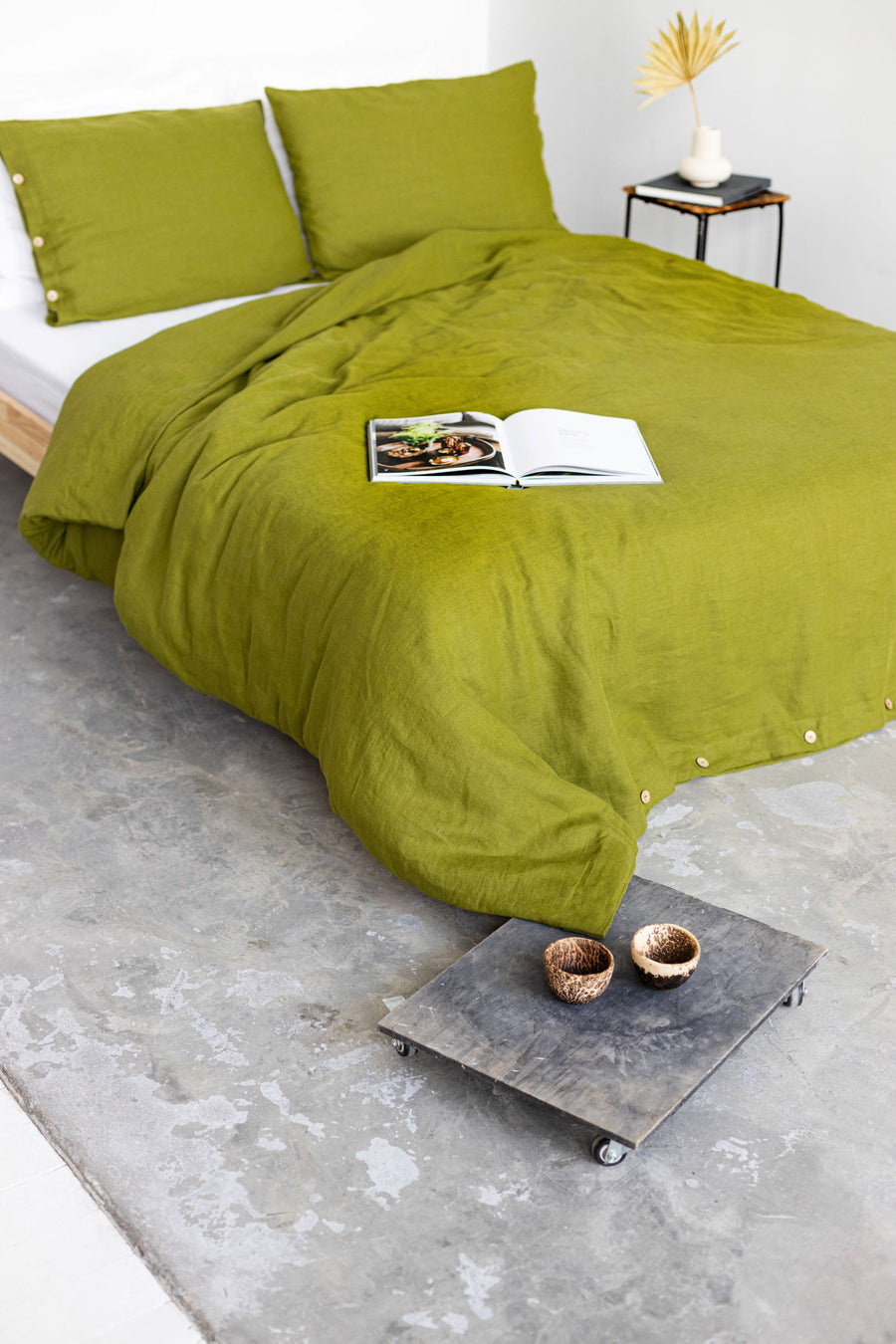 Moss Green Linen Duvet Cover And 2 Pillow Cases