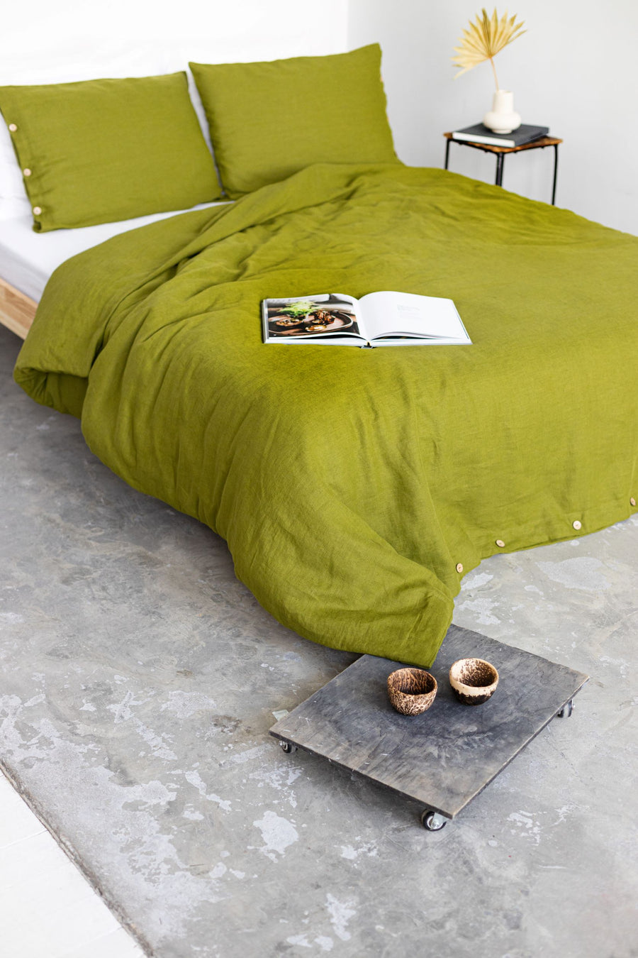 Moss Green Linen Duvet Cover And 2 Pillow Cases