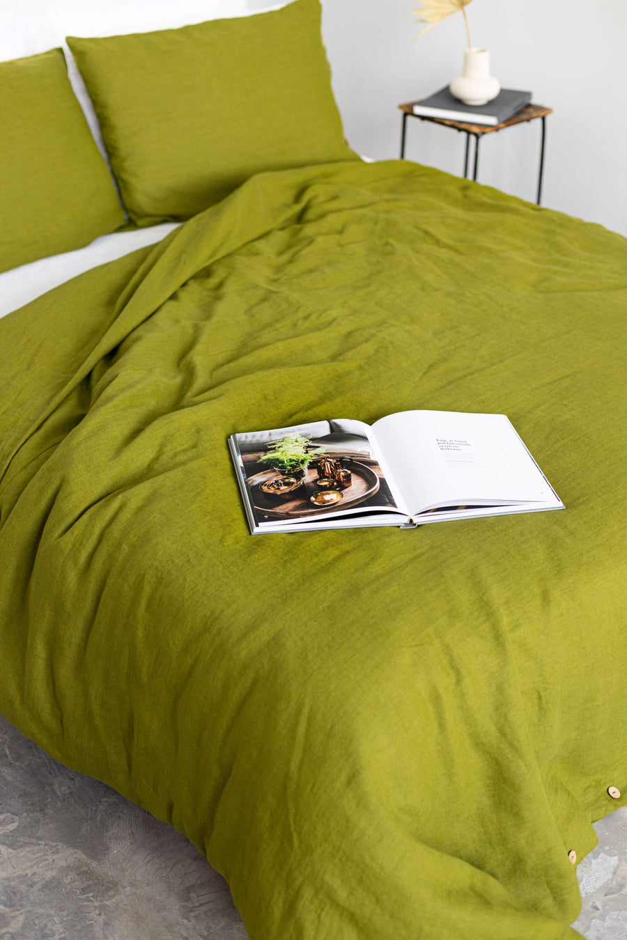 Moss Green Linen Duvet Cover And 2 Pillow Cases