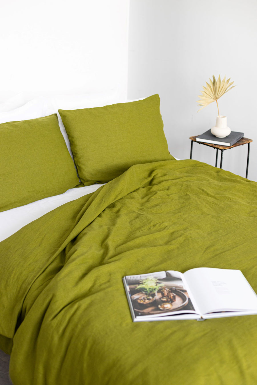 Moss Green Linen Duvet Cover And 2 Pillow Cases