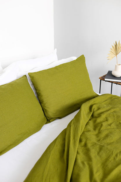 Moss Green Linen Bedding Set