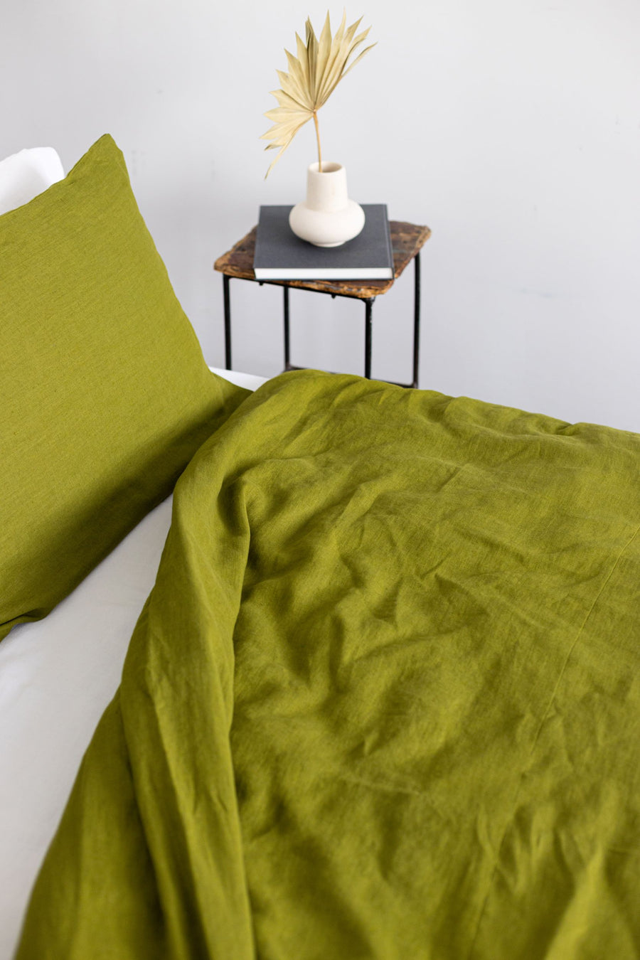 Moss Green Linen Duvet Cover And 2 Pillow Cases