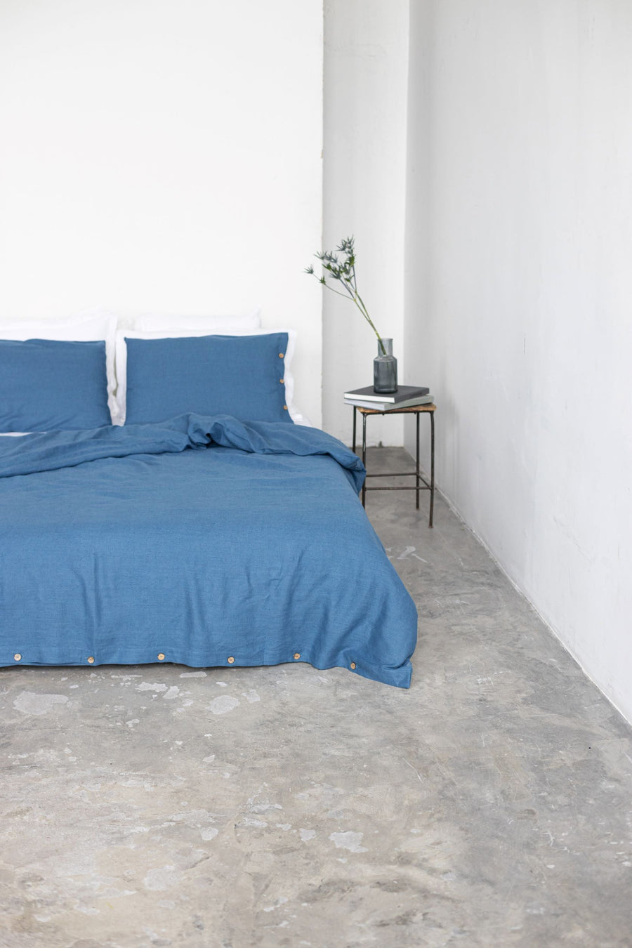 Harbour Blue Linen Duvet Cover And 2 Pillow Cases