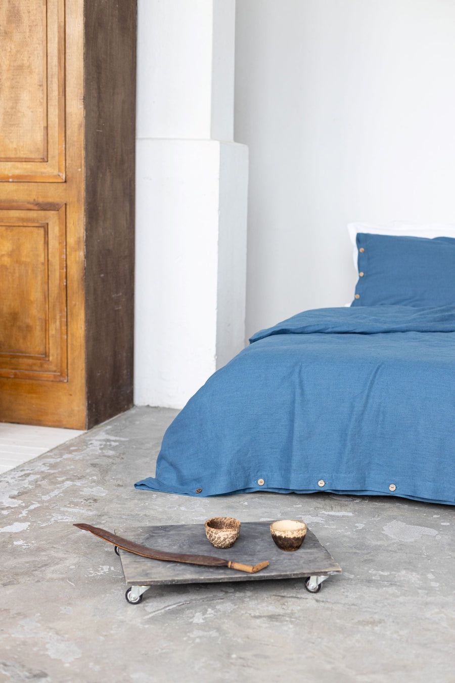 Harbour Blue Linen Duvet Cover And 2 Pillow Cases