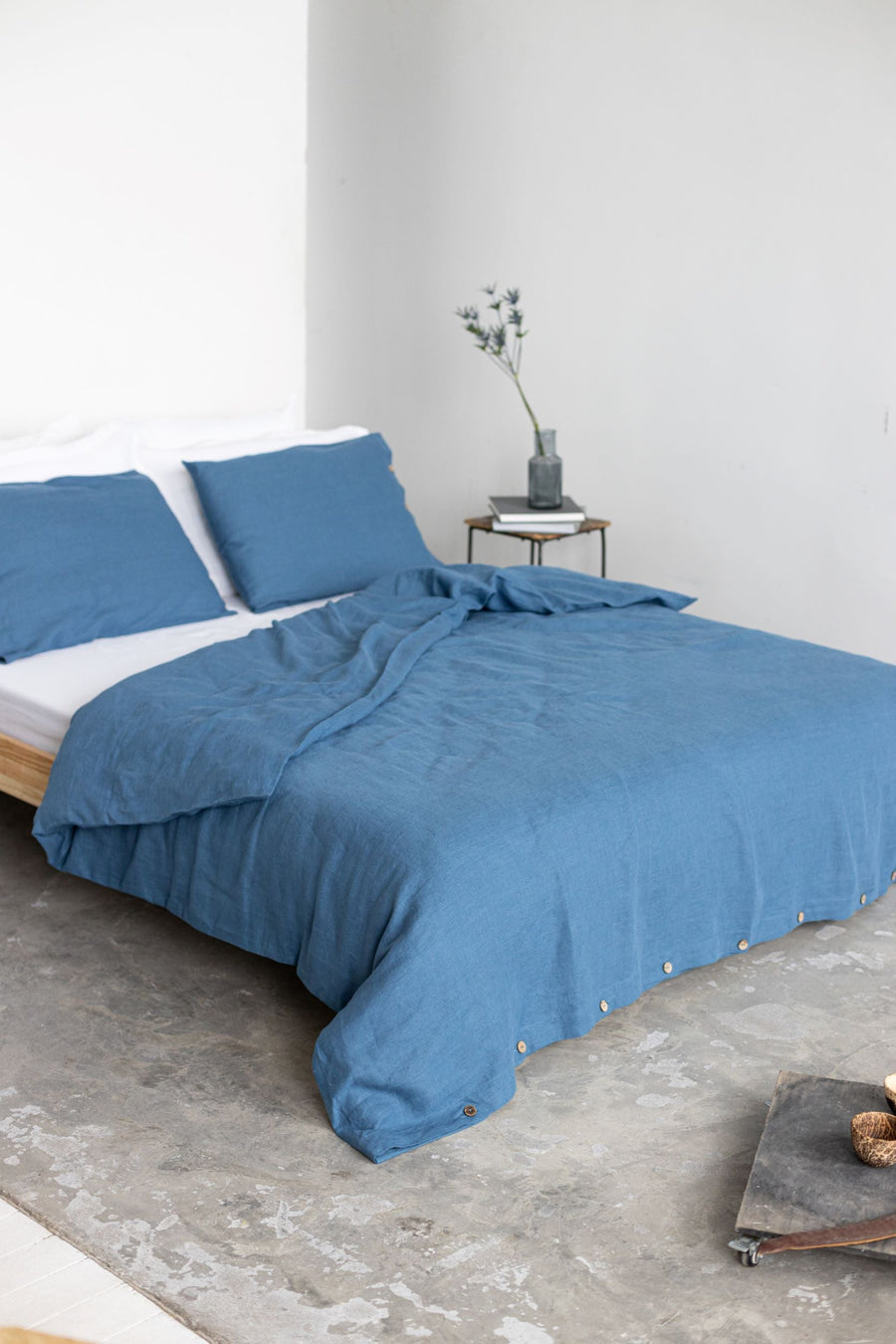 Harbour Blue Linen Duvet Cover And 2 Pillow Cases