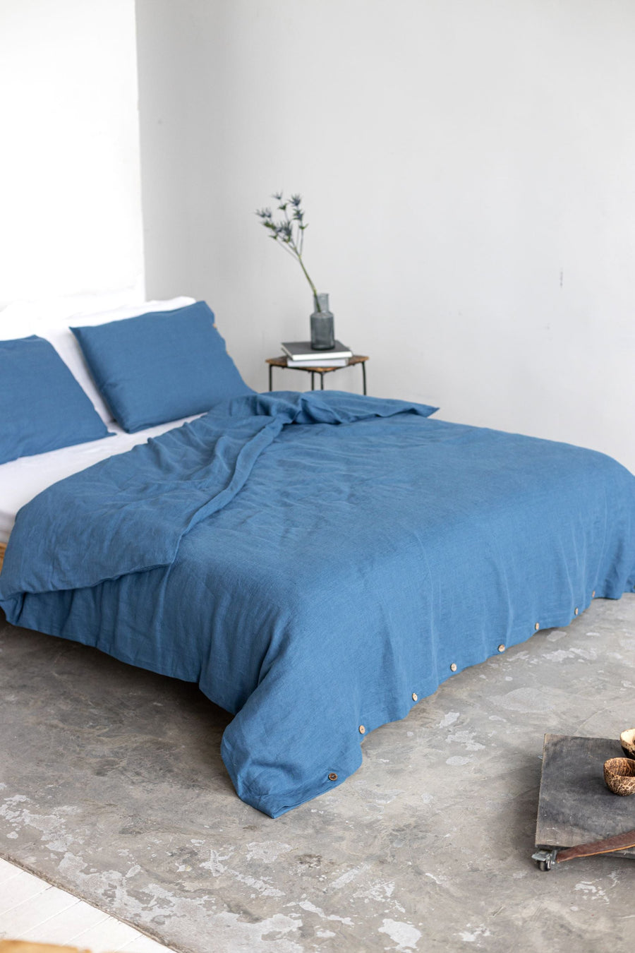 Harbour Blue Linen Duvet Cover And 2 Pillow Cases