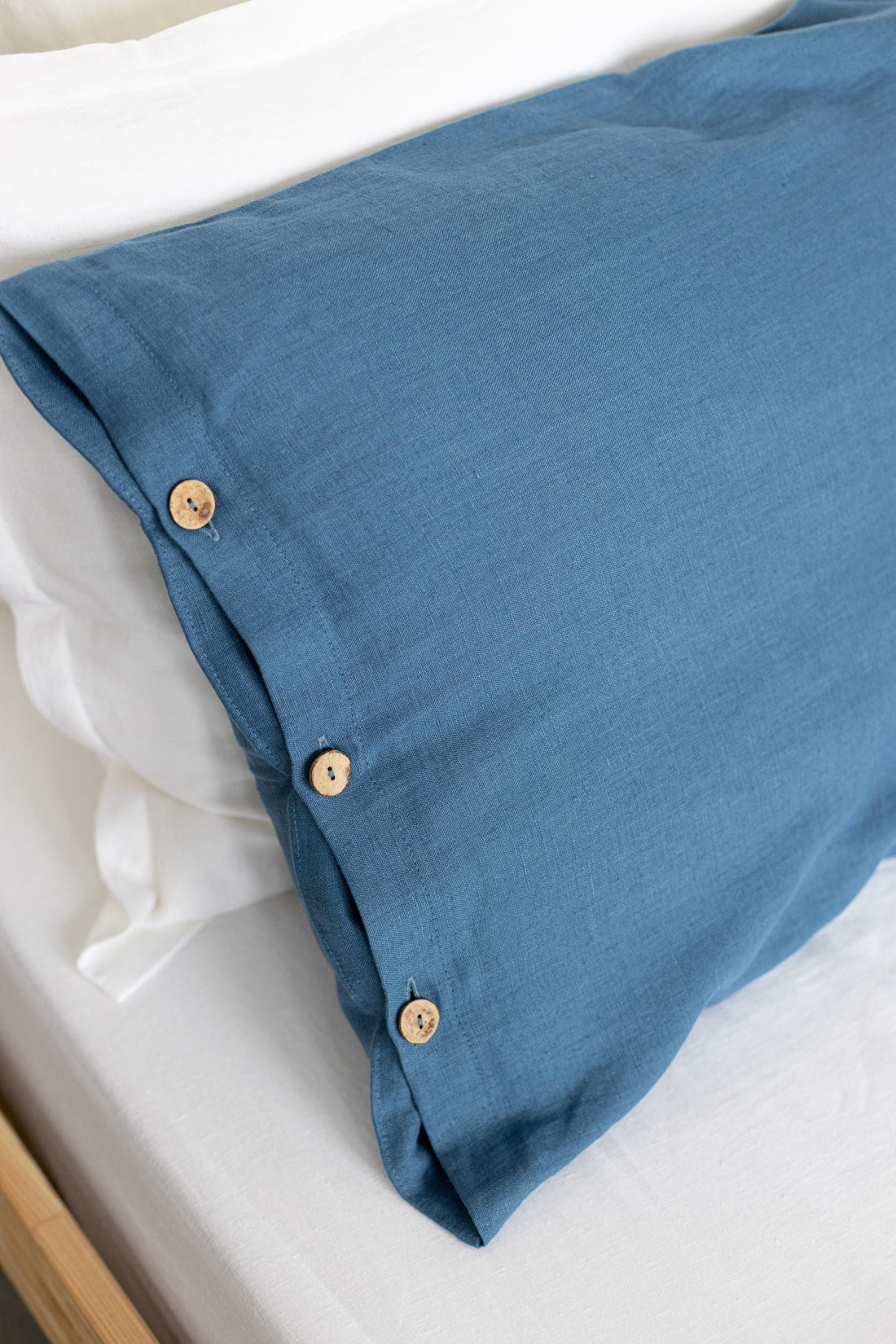 Harbour Blue Linen Pillowcase With Buttons