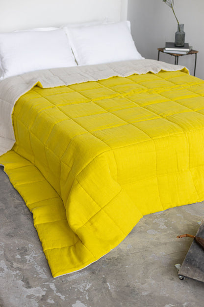 Chartreuse quilted linen bedspread