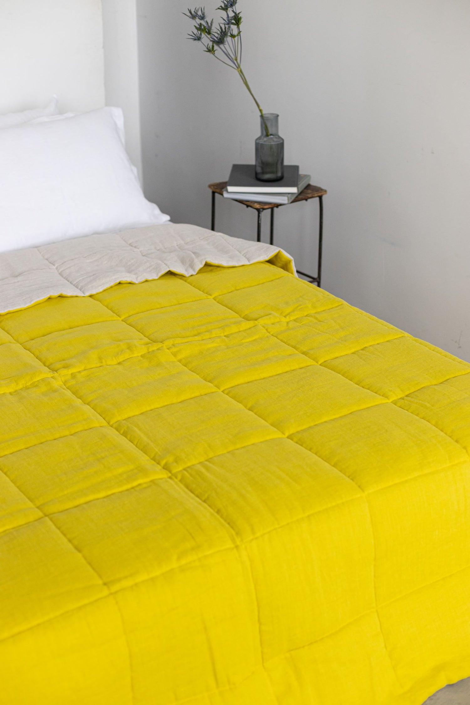 Chartreuse quilted linen bedspread