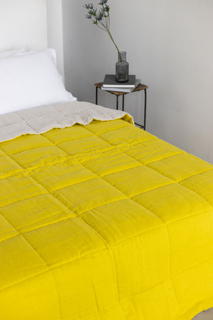 Chartreuse quilted linen bedspread