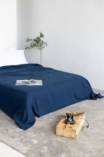 Dark blue Linen Bedspread