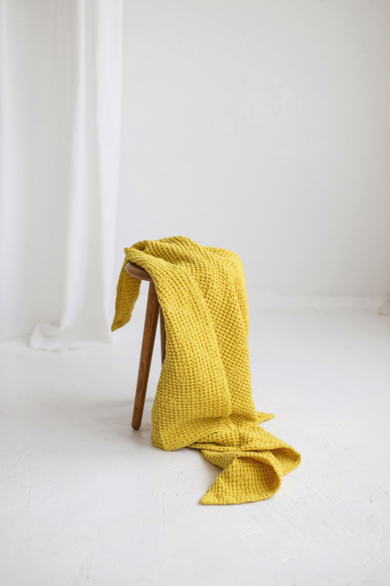 Yellow Linen Waffle Bath Towel