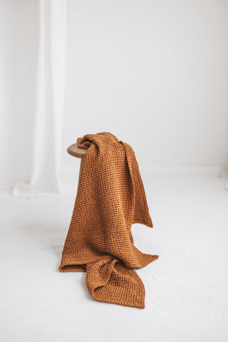 Yellow Linen Waffle Bath Towel